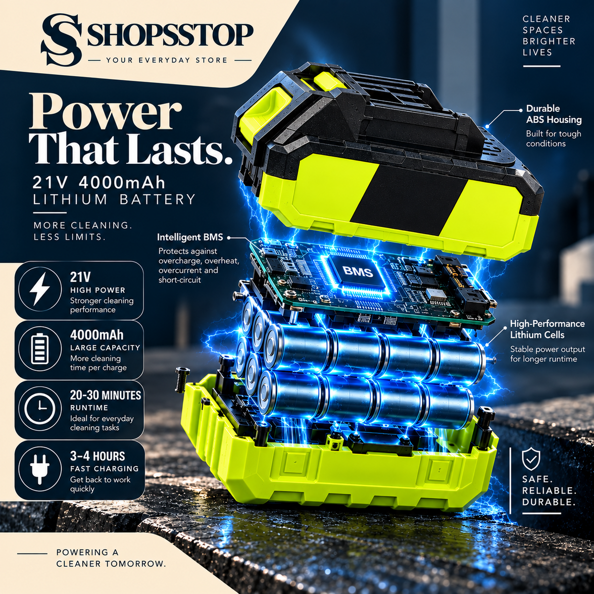 HydroForce 21V 4000mAh lithium battery features and runtime